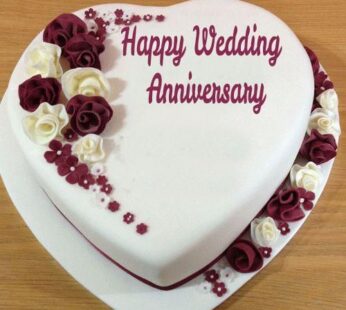 White Purple Heart Shape Theme Cake For Wedding Anniversery