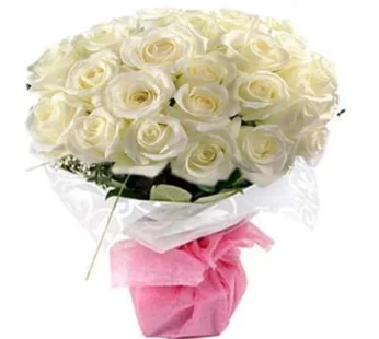 Pure White Rose Bouquet – All White Flower Bouquet