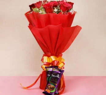 10 Red Roses And 2 Silk Chocolates