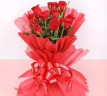 10 Red Roses In Red Paper Packing