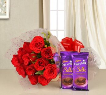 10 Red rose with 2 dairy milk silk