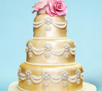 Gold 3 Tier Wedding Cake