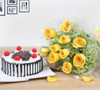 Black Forest Cake & Rose Bouquet