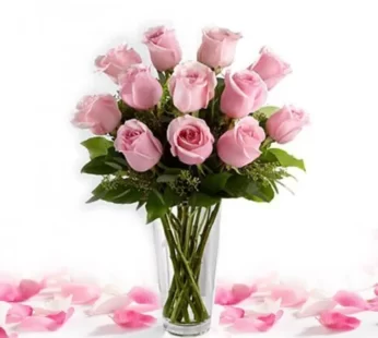 Fresh Pink Roses With Vase