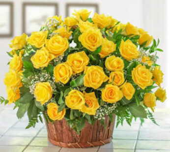 Fresh Yellow Roses in Basket