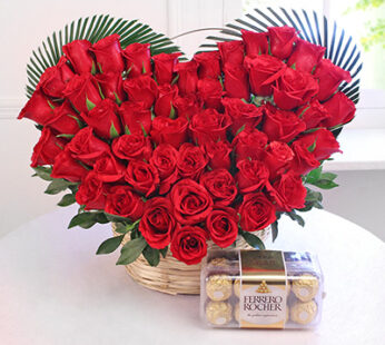 Heart shape Red Roses with Ferrero Rocher