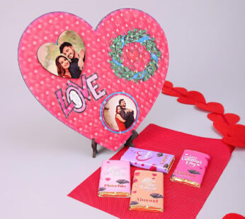 Pink Heart Shape Lover Photo Frame With Delectable Chocolates