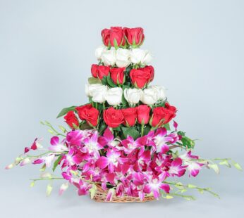 Roses And Orchids Basket Arrangement