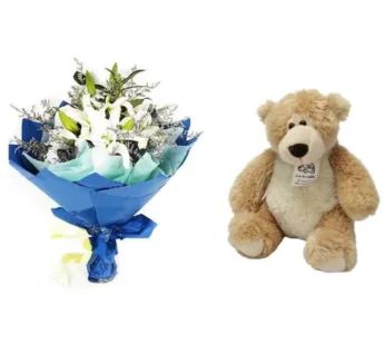 White Lily And Teddy Combo