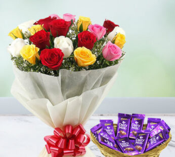 Dairy Milk Basket With Mix Roses