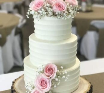 3 Tier Pink Rose Cake