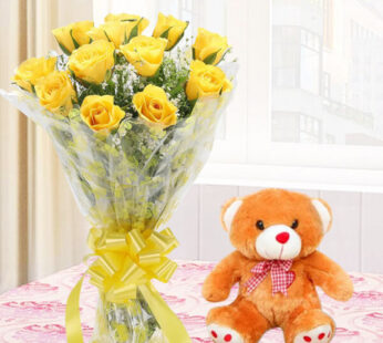 Yellow Roses With Teddy