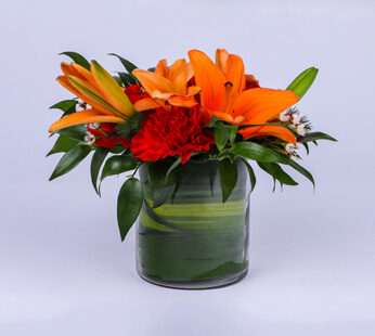 Lillies and Carnations Glass Arrangement