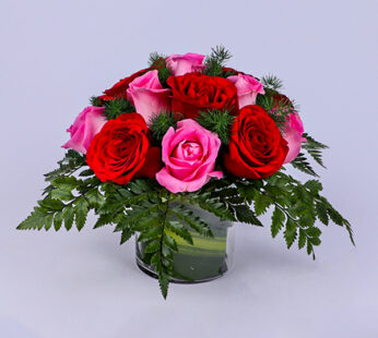 Pink-Red Roses Flower Vase Arrangement