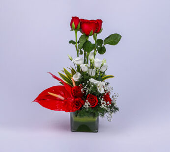 Ravishing Red Roses and Anthurium Vase Arrangement