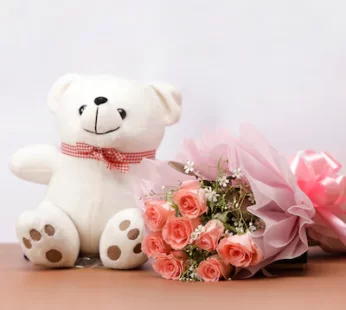 Pink Roses With Teddy