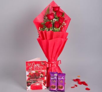 Floral Roses Bouquet And Chocolate Combo