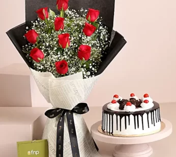 Lap of Luxury Roses Bouquet & Black Forest Cake