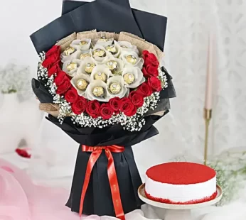 Classy Bouquet & Red Velvet Combo