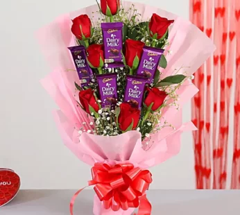 Red Roses Bouquet & Dairy Milk Chocolates