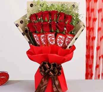 Red Roses Bouquet With Nestle Kitkat Chocolates