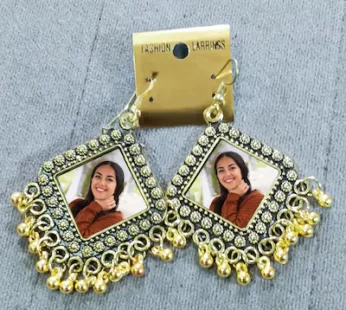 Golden Beads Personalized Photo Ear Rings