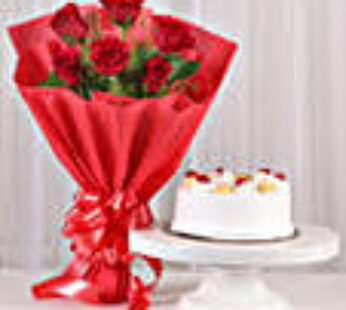 Red Roses & Pineapple Cake Combo